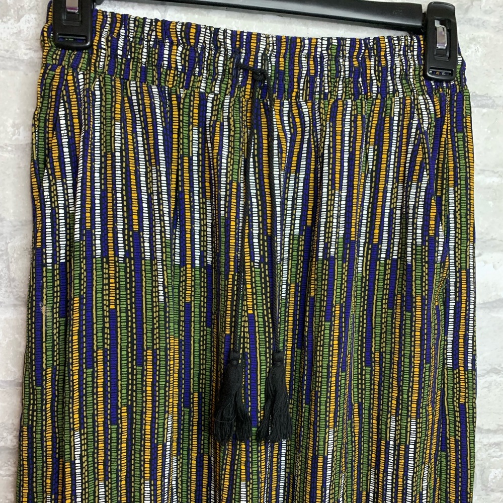 ☎️ H&M Multicolor Stripes Pixel Maxi Skirt drawstring elastic waist side slits
